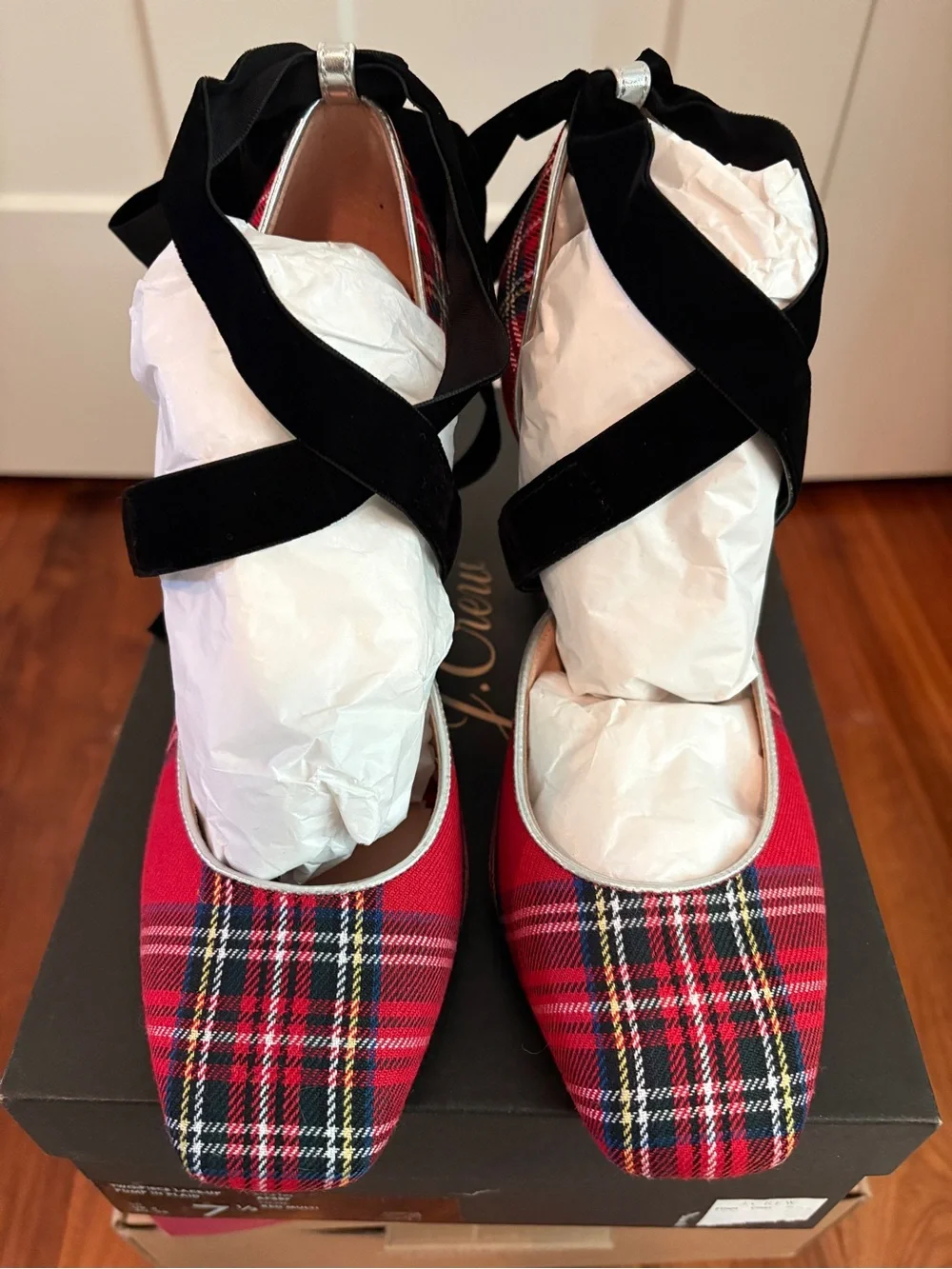 J. Crew Red Plaid Two-Piece Lace-Up Block Heel Pump